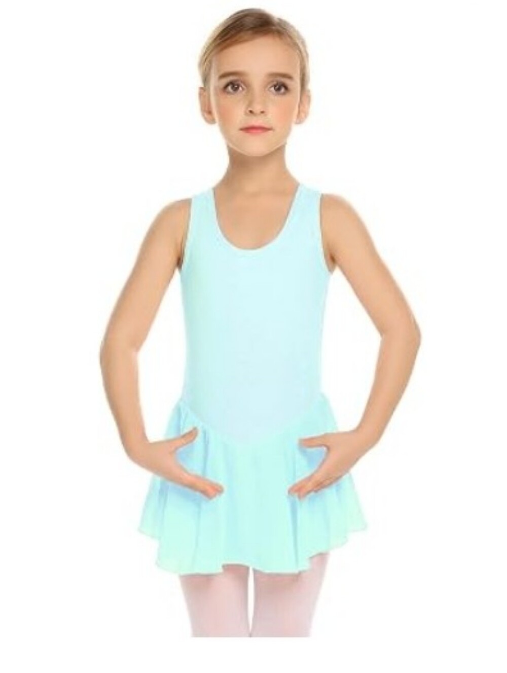 Girls Hollow Back Ballet Leotard with Skirt Sleeveless Dance Dress Green